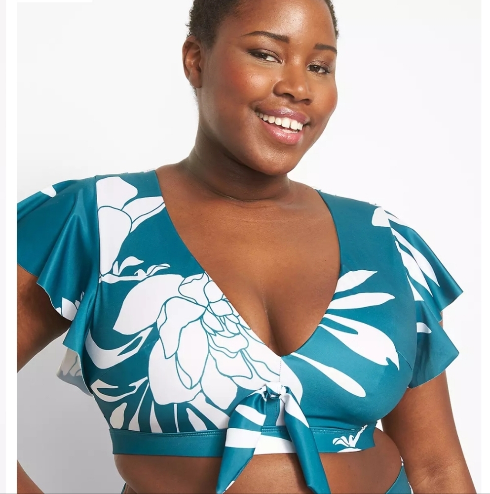 Lane Bryant Swim by Cacique Flutter Sleeve Bikini Swim Skirt Set, Sz Plus 24/26